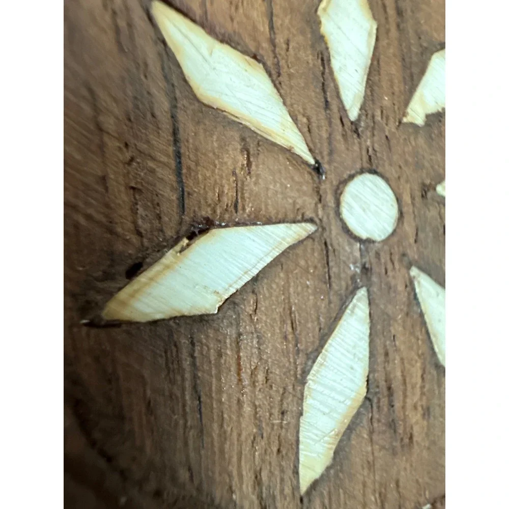Vintage Busch Gardens Hand-Carved Bone Inlay Wood Coaster Set - 6 Floral